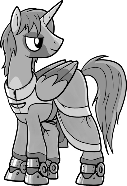 Size: 1158x1698 | Tagged: safe, artist:petirep, derpibooru import, oc, unofficial characters only, alicorn, pony, buck legacy, armor, black and white, card art, clothes, folded wings, grayscale, male, monochrome, robe, robes, simple background, solo, transparent background, wings