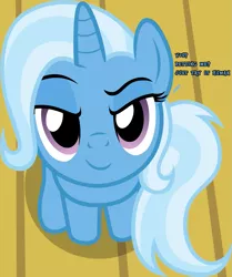 Size: 1079x1291 | Tagged: safe, artist:badumsquish, derpibooru import, edit, part of a set, trixie, human, pony, unicorn, adobe fireworks, asking for it, badumsquish is trying to murder us, badumsquish's kitties, bedroom eyes, bronybait, cute, dialogue, dialogue edit, diatrixes, dreamworks face, female, looking at you, looking up, mare, raised eyebrow, sitting, smiling, smirk, solo