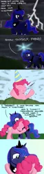 Size: 1080x4200 | Tagged: safe, artist:hoofclid, derpibooru import, pinkie pie, princess luna, alicorn, earth pony, pony, comic, crying, cute, dream, dream walker luna, female, hat, hug, lightning, mare, party hat, tears of joy