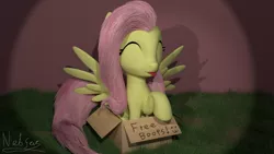 Size: 1920x1080 | Tagged: safe, artist:nebulafactory, derpibooru import, fluttershy, pony, 3d, blender, boop box, box, cute, grass, shyabetes