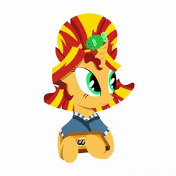 Size: 1080x1080 | Tagged: safe, artist:chinesexiangping, derpibooru import, sunset shimmer, ponified, pony, eqg summertime shorts, equestria girls, good vibes, alternate hairstyle, bust, clothes, cute, equestria girls ponified, food, shimmerbetes, simple background, solo, sunset sushi, sushi, white background