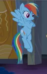 Size: 539x854 | Tagged: safe, derpibooru import, screencap, applejack, rainbow dash, earth pony, pegasus, pony, castle mane-ia, cropped, crossed hooves, female, flying, mare, offscreen character, spread wings, wings