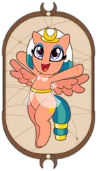 Size: 1138x2000 | Tagged: safe, artist:doctor-g, derpibooru import, somnambula, pegasus, pony, belly button, clothes, cute, female, mare, raised arms, smiling, solo, somnambetes