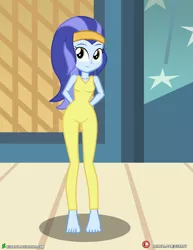 Size: 3090x4000 | Tagged: safe, artist:dieart77, derpibooru import, equestria girls, for whom the sweetie belle toils, backup dancers, barefoot, bodysuit, clothes, equestria girls-ified, feet, female, leotard, smiling, solo, spandex, unitard