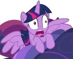 Size: 5380x4330 | Tagged: safe, artist:famousmari5, derpibooru import, twilight sparkle, twilight sparkle (alicorn), alicorn, pony, a health of information, absurd resolution, bed, faic, female, mare, open mouth, simple background, solo, transparent background, uvula, wide eyes, wings