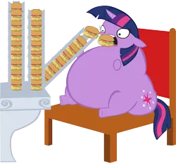 Size: 5648x5249 | Tagged: safe, artist:ma.no.m.ca, artist:tjpones, color edit, derpibooru import, edit, editor:ma.no.m.ca, twilight sparkle, unicorn, burger, colored, eating, fat, food, hay burger, morbidly obese, obese, simple background, solo, that pony sure does love burgers, the simpsons, this will end in weight gain, transparent background, twilight burgkle, unicorn twilight