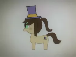 Size: 4032x3024 | Tagged: safe, artist:undeadponysoldier, derpibooru import, oc, oc:hat filly, ponified, unofficial characters only, pony, a hat in time, blushing, cute, hat, parody, top hat, video game reference