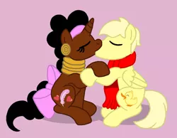 Size: 1220x949 | Tagged: safe, artist:pandalove93, derpibooru import, pegasus, pony, unicorn, alfred j. kwak, crossover, eyes closed, kissing, love, ribbon, romance, romantic, simple background, winnie wana