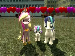 Size: 1024x768 | Tagged: safe, artist:sonic5421, derpibooru import, princess cadance, princess flurry heart, shining armor, alicorn, pony, 3d, alicornified, balloon, gmod, hearts and hooves day, prince shining armor, race swap