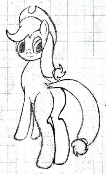 Size: 727x1188 | Tagged: safe, artist:mfg637, derpibooru import, applejack, pony, butt, graph paper, lined paper, looking back, plot, sketch, solo, traditional art