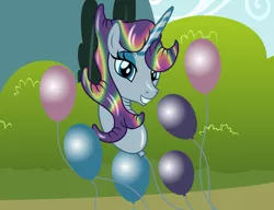 Size: 2950x2262 | Tagged: safe, artist:badumsquish, derpibooru import, ponified, balloonie pony, inflatable pony, object pony, original species, pony, unicorn, balloon, female, flirty, floating, grin, inflatable, lidded eyes, living inflatable, looking at you, smiling, solo