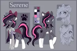 Size: 2778x1860 | Tagged: safe, artist:koviry, derpibooru import, oc, oc:serene, unofficial characters only, earth pony, pony, bow, paw prints, reference sheet, solo