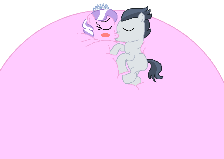 Size: 738x525 | Tagged: artist:theinflater19, blushing, derpibooru import, diamond tiara, female, inflation, kissing, male, questionable, rumble, shipping, simple background, straight, tiarumble, white background