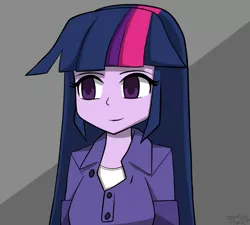 Size: 1000x900 | Tagged: safe, artist:genericmlp, derpibooru import, twilight sparkle, equestria girls, clothes, female, simple background, smiling, solo