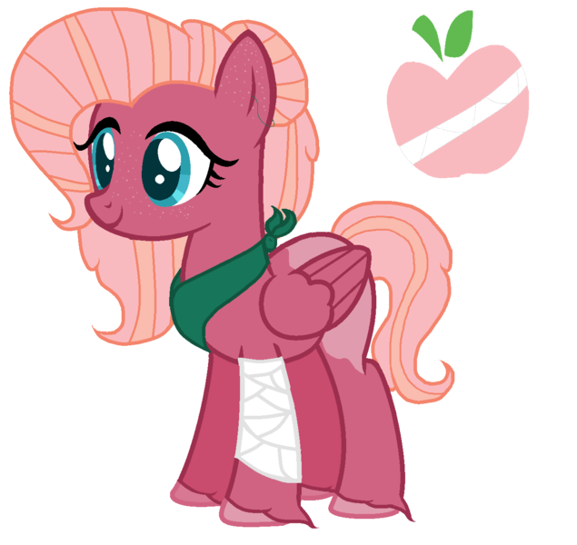 Size: 1320x1248 | Tagged: safe, artist:iheartpop30, artist:meimisuki, derpibooru import, oc, oc:sugar apple, unofficial characters only, pegasus, pony, bandage, base used, female, freckles, mare, neckerchief, offspring, parent:big macintosh, parent:fluttershy, parents:fluttermac, simple background, solo, unshorn fetlocks, white background