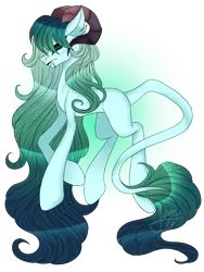 Size: 1200x1600 | Tagged: safe, artist:zima, derpibooru import, oc, oc:frostbite, demon, earth pony, pony, fangs, floating, horns, paint tool sai, simple background, solo, spirit, transparent background