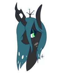 Size: 2000x2500 | Tagged: artist:katyusha, changeling, changeling queen, crown, cute, cutealis, derpibooru import, female, jewelry, looking at you, majestic, queen chrysalis, regalia, safe, signature, simple background, solo, source needed, white background