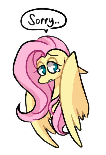 Size: 800x1171 | Tagged: safe, artist:quiet-bunny, derpibooru import, fluttershy, pegasus, pony, bust, crying, female, floppy ears, lidded eyes, looking away, mare, sad, simple background, solo, sorry, speech bubble, teary eyes, three quarter view, transparent background