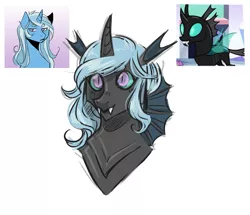 Size: 1195x1026 | Tagged: safe, artist:mscootaloo, derpibooru import, thorax, trixie, oc, changeling, changepony, hybrid, pony, unicorn, bust, female, interspecies offspring, male, offspring, parent:thorax, parent:trixie, parents:thoraxie, shipping, slit eyes, slit pupils, straight, thoraxie