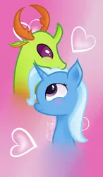 Size: 1165x1999 | Tagged: artist:trafalgarnaomy, bust, changedling, changeling, derpibooru import, female, king thorax, male, safe, shipping, straight, thorax, thoraxie, trixie