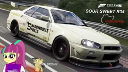 Size: 1280x720 | Tagged: safe, artist:forzaveteranenigma, derpibooru import, sour sweet, fanfic:shadowbolts racing, equestria girls, car, driving, europe, forza motorsport 7, germany, nismo, nissan, nissan skyline, nurburgring, nurburgring nordschleife, photo, race track, racing, racing suit, skyline r34, watermark