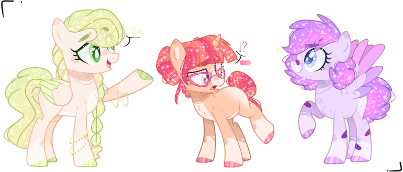 Size: 7000x3000 | Tagged: safe, artist:jxst-alexa, artist:lazuli, derpibooru import, oc, unofficial characters only, pegasus, pony, unicorn, bandaid, base used, female, magical lesbian spawn, mare, offspring, parent:applejack, parent:pinkie pie, parent:princess celestia, parent:rainbow dash, parent:sunburst, parent:twilight sparkle, parents:applelestia, parents:pinkiedash, parents:twiburst, simple background, transparent background