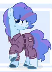 Size: 513x718 | Tagged: safe, artist:edmondneon546, derpibooru import, oc, earth pony, pony, clothes, female, magical lesbian spawn, mare, offspring, overalls, parent:pinkie pie, parent:rainbow dash, parents:pinkiedash, solo