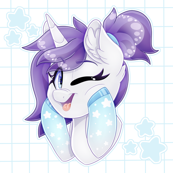 Size: 4000x4000 | Tagged: safe, artist:jup1t3r, artist:partylikeanartist, derpibooru import, oc, oc:indigo wire, unofficial characters only, pony, unicorn, absurd resolution, female, gradient hooves, looking at you, one eye closed, ponytail, solo, tongue out, wink