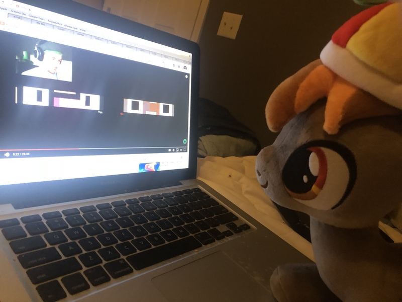 Size: 4032x3024 | Tagged: safe, artist:undeadponysoldier, derpibooru import, photographer:undeadponysoldier, button mash, pony, buttonbetes, computer, cute, game, irl, jacksepticeye, laptop computer, photo, plushie, reaction, the narrator is a dick, youtube