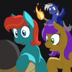 Size: 2000x2000 | Tagged: safe, artist:geomancing, deleted from derpibooru, derpibooru import, oc, oc:ember flame, oc:stargazer, oc:thunderbolt, pony, fanfic, fanfic art, fanfic cover, torch