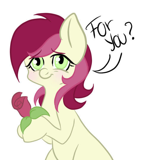 Size: 475x538 | Tagged: safe, artist:purrling, derpibooru import, roseluck, pony, blushing, cute, cuteluck, dialogue, flower, rose, simple background, solo, white background