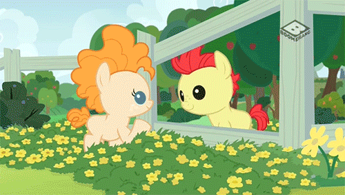 Size: 500x283 | Tagged: safe, derpibooru import, screencap, bright mac, pear butter, earth pony, pony, the perfect pear, animated, baby, baby pony, boomerang (tv channel), brightabetes, brightbutter, colt, cute, eyes closed, female, filly, flower, foal, gif, happy, hoofshake, male, open mouth, pearabetes, shipping, straight, sweet dreams fuel, weapons-grade cute