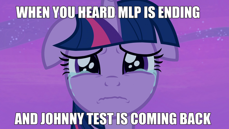 Size: 1920x1080 | Tagged: alicorn, alicorn drama, caption, crying, derpibooru import, drama, edit, edited screencap, end of ponies, fangirl, floppy ears, image macro, implied season 9, in-universe pegasister, johnny test, once upon a zeppelin, safe, screencap, solo, take that, text, twilight sparkle, twilight sparkle (alicorn)