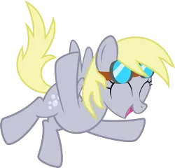 Size: 943x905 | Tagged: safe, artist:crimsonlynx97, derpibooru import, derpy hooves, pegasus, pony, cute, derpabetes, eyes closed, female, flying, goggles, hooves in air, mare, open mouth, simple background, smiling, solo, transparent background, wings