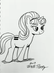 Size: 3024x4032 | Tagged: safe, artist:debmervin, derpibooru import, starlight glimmer, pony, equal cutie mark, monochrome, s5 starlight, solo, traditional art