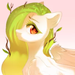 Size: 3500x3500 | Tagged: safe, artist:rizzych, derpibooru import, oc, oc:lemony light, pegasus, pony, colored eyelashes, looking at you, simple background, solo, twig