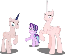 Size: 4827x4106 | Tagged: safe, artist:tralomine, artist:velveagicsentryyt, derpibooru import, edit, edited edit, editor:slayerbvc, vector edit, princess celestia, princess luna, starlight glimmer, alicorn, pony, unicorn, a royal problem, bald, base used, blushing, butt, embarrassed, female, furless, furless edit, grin, looking back, mare, missing accessory, moonbutt, nervous, nervous grin, now you fucked up, nude edit, nudity, plot, plucked wings, raised hoof, royal sisters, shaved, shaved tail, simple background, smiling, spell gone wrong, sunbutt, this will end in tears and/or a journey to the moon, transparent background, underhoof, vector, wat, wings