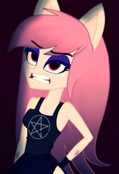 Size: 835x1219 | Tagged: safe, artist:galacticflashd, derpibooru import, oc, oc:almada glam, unofficial characters only, equestria girls, breasts, clothes, eyeshadow, female, makeup, pentagram, sleeveless, solo, tanktop