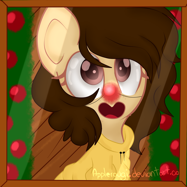 Size: 2000x2000 | Tagged: safe, artist:applerougi, derpibooru import, oc, pony, christmas, christmas tree, clothes, female, holiday, mare, red nose, solo, sweater, tree