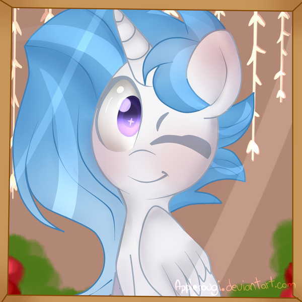 Size: 2000x2000 | Tagged: safe, artist:applerougi, derpibooru import, oc, oc:princess crystal, alicorn, pony, alicorn oc, female, horn, mare, one eye closed, solo, wings, wink