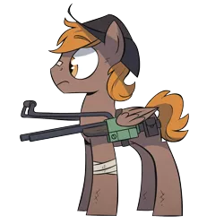 Size: 1500x1500 | Tagged: safe, artist:wandrevieira1994, derpibooru import, oc, oc:calamity, unofficial characters only, pegasus, pony, fallout equestria, fanfic, bandage, battle saddle, bruised, cowboy hat, dashite, fanfic art, gun, hat, hooves, male, rifle, simple background, solo, stallion, transparent background, weapon, wings
