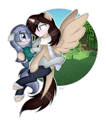 Size: 1100x1266 | Tagged: safe, artist:mintoria, derpibooru import, oc, oc:crumble, oc:herobrine, unofficial characters only, alicorn, pegasus, pony, female, glowing eyes, male, mare, stallion, two toned wings, wings