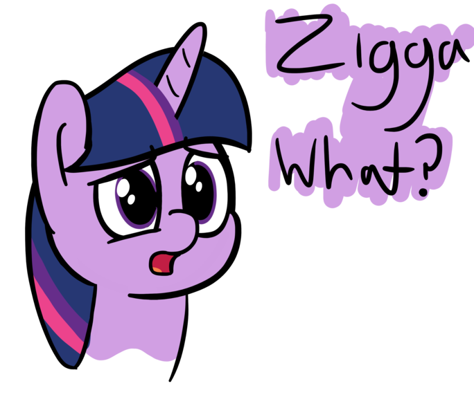 Size: 2911x2553 | Tagged: safe, artist:czu, derpibooru import, twilight sparkle, pony, dialogue, implied zebra, meme, simple background, text, transparent background, ziggers