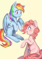 Size: 691x980 | Tagged: safe, artist:royal, derpibooru import, pinkie pie, rainbow dash, earth pony, pegasus, pony, duo, female, mare