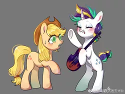 Size: 1600x1200 | Tagged: safe, artist:royal, derpibooru import, applejack, rarity, earth pony, pony, unicorn, alternate hairstyle, duo, female, mare, punk, raripunk