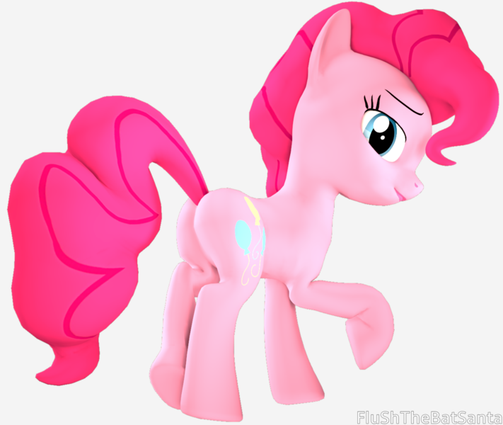 Size: 4088x3449 | Tagged: safe, artist:flushthebatsanta, derpibooru import, pinkie pie, earth pony, pony, 3d, balloonbutt, butt, female, lidded eyes, looking at you, looking back, looking back at you, mare, plot, raised hoof, simple background, solo, white background