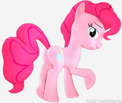 Size: 4088x3449 | Tagged: safe, artist:flushthebatsanta, derpibooru import, pinkie pie, earth pony, pony, 3d, balloonbutt, butt, female, lidded eyes, looking at you, looking back, looking back at you, mare, plot, raised hoof, simple background, solo, white background