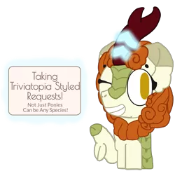 Size: 1901x1854 | Tagged: anonymous artist, autumn blaze, awwtumn blaze, cloven hooves, cute, derpibooru import, female, kirin, looking at you, magic, needs to be removed, one eye closed, please remove, pointing, request, requests, safe, sign, simple background, smiling, solo, sounds of silence, style emulation, transparent background, triviatopia, wink