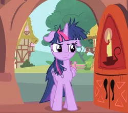 Size: 1056x937 | Tagged: safe, derpibooru import, screencap, twilight sparkle, twilight sparkle (alicorn), alicorn, pony, inspiration manifestation, cropped, floppy ears, golden oaks library, messy mane, twilight is not amused, unamused