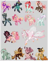 Size: 1125x1425 | Tagged: safe, artist:parfywarfy, derpibooru import, oc, oc:piano forte, unofficial characters only, alicorn, bat pony, crystal pony, earth pony, frog, pegasus, pony, unicorn, alicorn oc, bat pony oc, bat wings, bow, collar, colored hooves, cup, digital art, eyes closed, female, flower, folded wings, freckles, group, hat, headband, heart, hoof fluff, horn, horns, jewelry, looking at each other, looking at you, male, mare, open mouth, pumpkin, raised hoof, regalia, smiling, spread wings, stallion, sunflower, teacup, teddy bear, veil, wings, witch hat